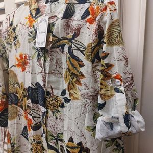 Botanical Band Collar Shirt Dress